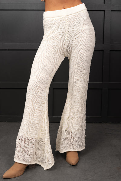 Effortless Comfort Crochet Flare Pants (Off White) - NanaMacs