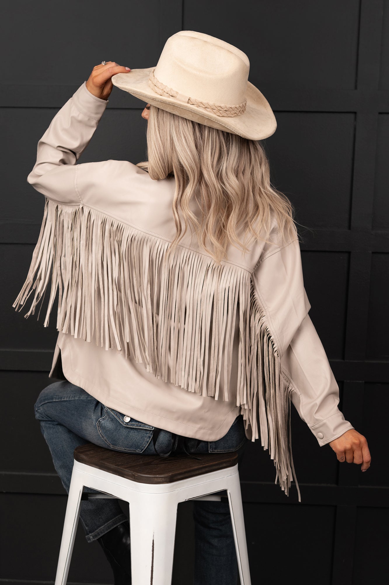 Wild West Whimsy Fringe Faux Leather Jacket (Cream) · NanaMacs