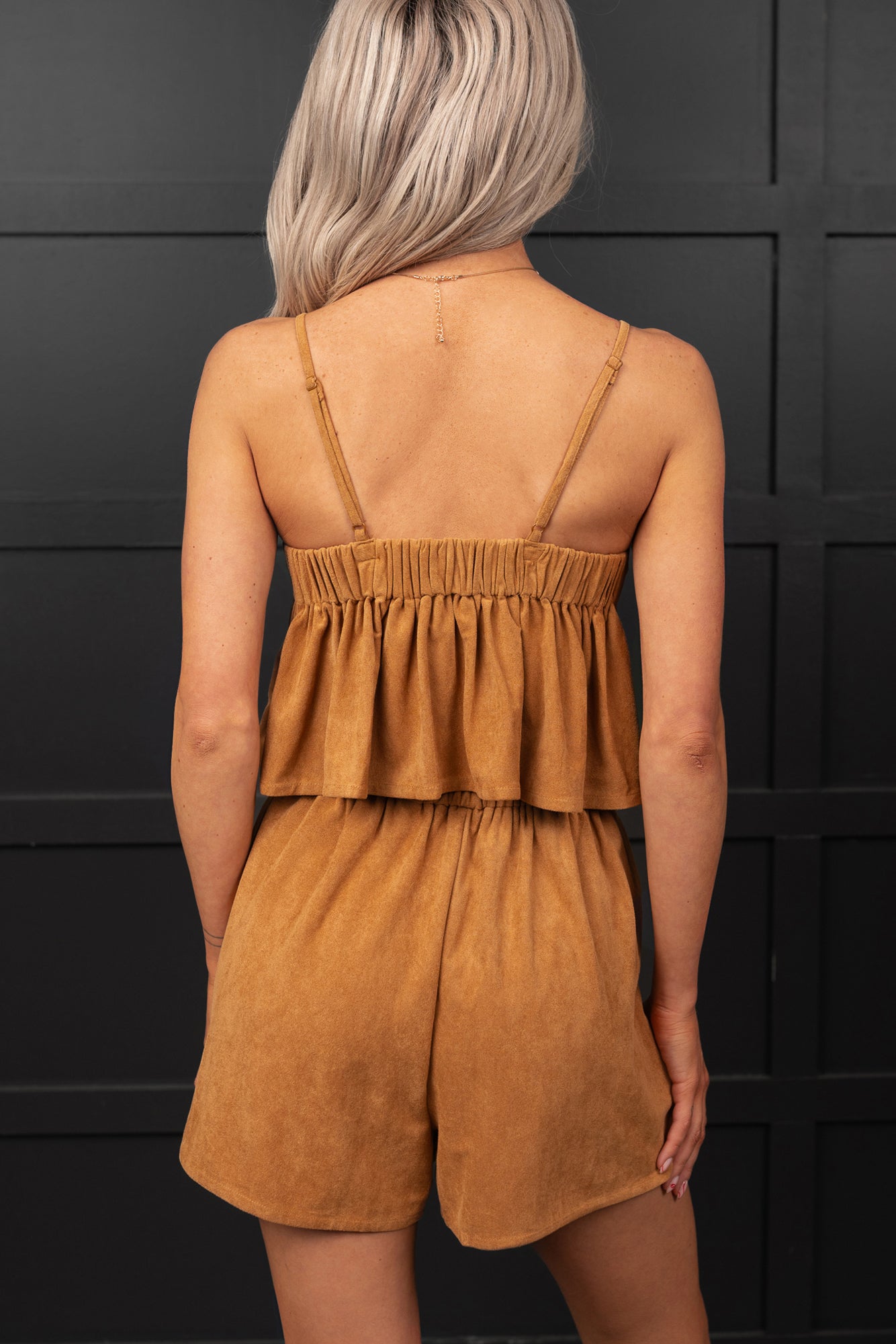 Southern Grace Faux Suede Pleated Set (Camel) - NanaMacs