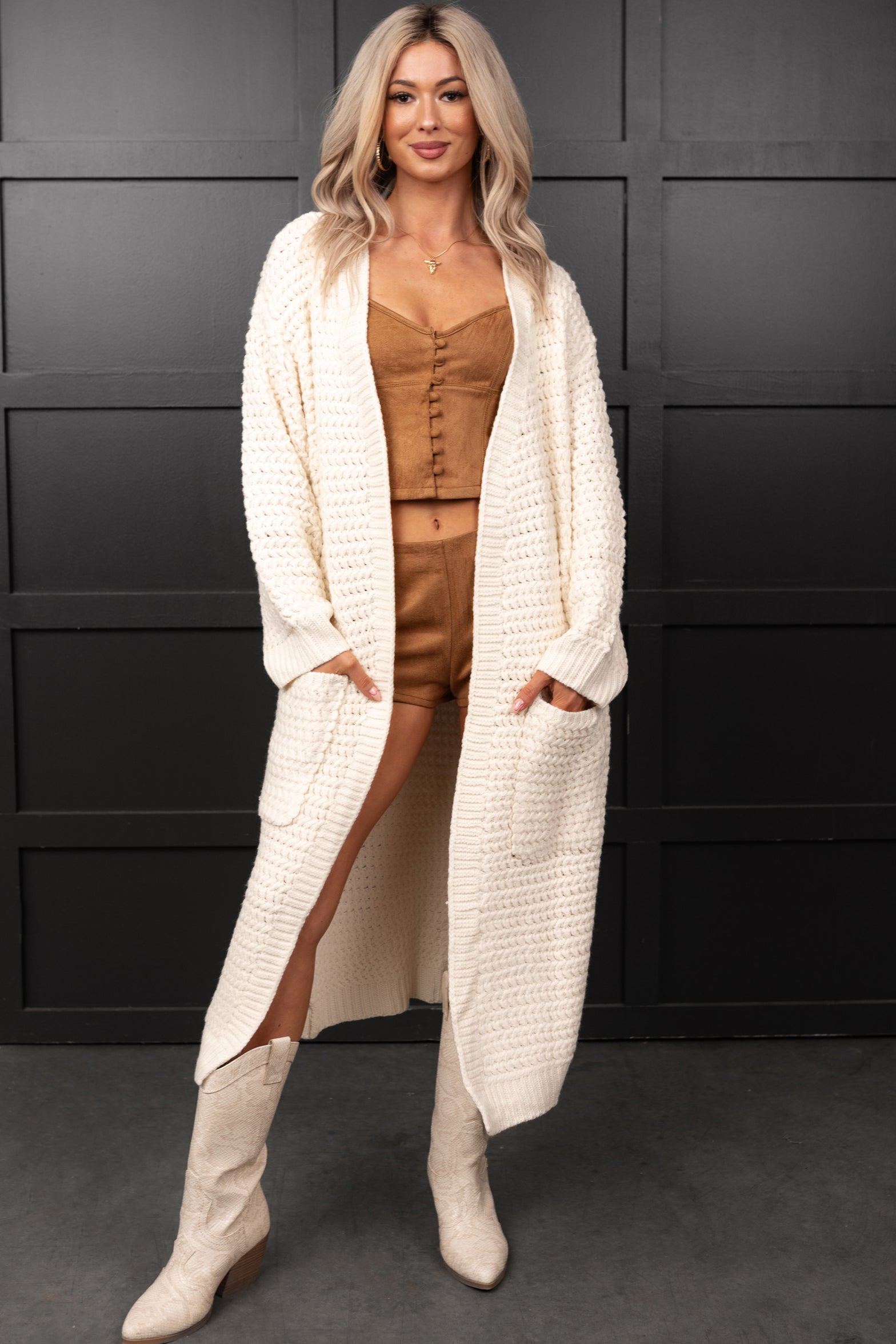 Still Dreaming Cable Knit Long Cardigan (Cream) · NanaMacs