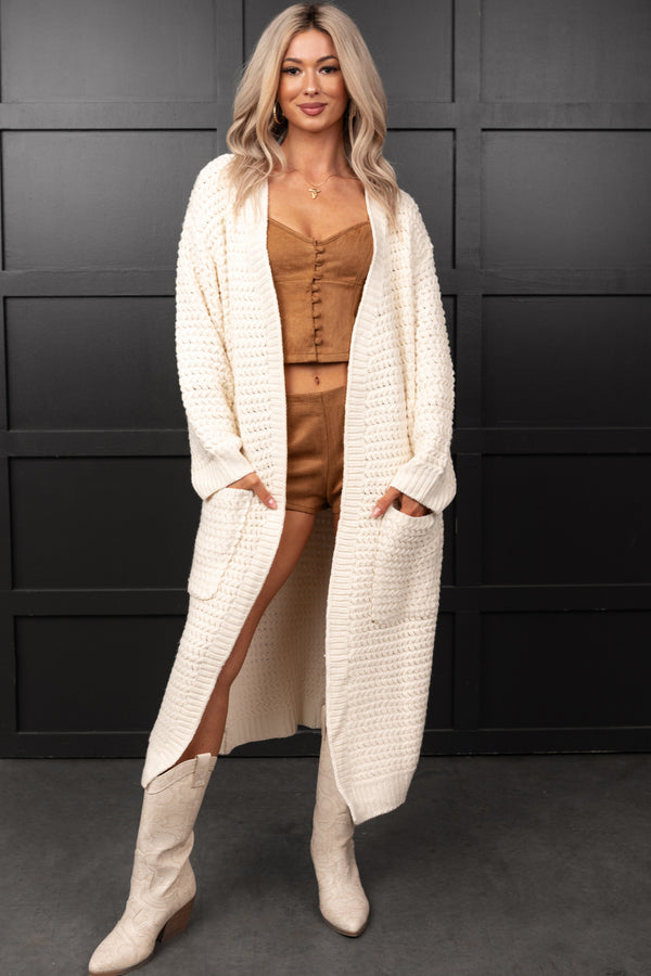 Still Dreaming Cable Knit Long Cardigan (Cream)