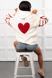 Love At Home Heart Striped Knit Hoodie (Ivory) - NanaMacs