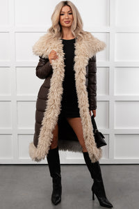 Fashioned Right Faux Fur Trim Puffer Coat (Coffee) - NanaMacs