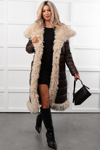 Fashioned Right Faux Fur Trim Puffer Coat (Coffee) - NanaMacs