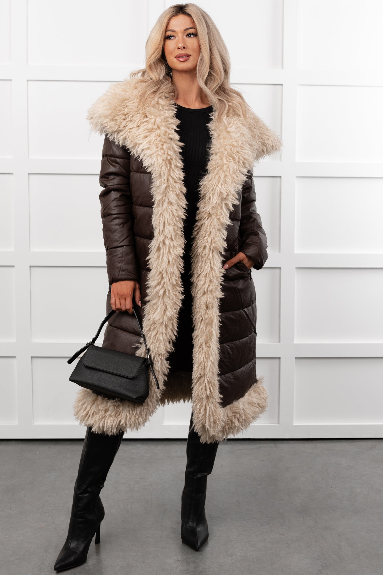 Fashioned Right Faux Fur Trim Puffer Coat (Coffee) - NanaMacs