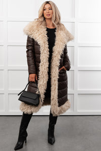Fashioned Right Faux Fur Trim Puffer Coat (Coffee) - NanaMacs