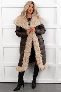 Fashioned Right Faux Fur Trim Puffer Coat (Coffee) - NanaMacs