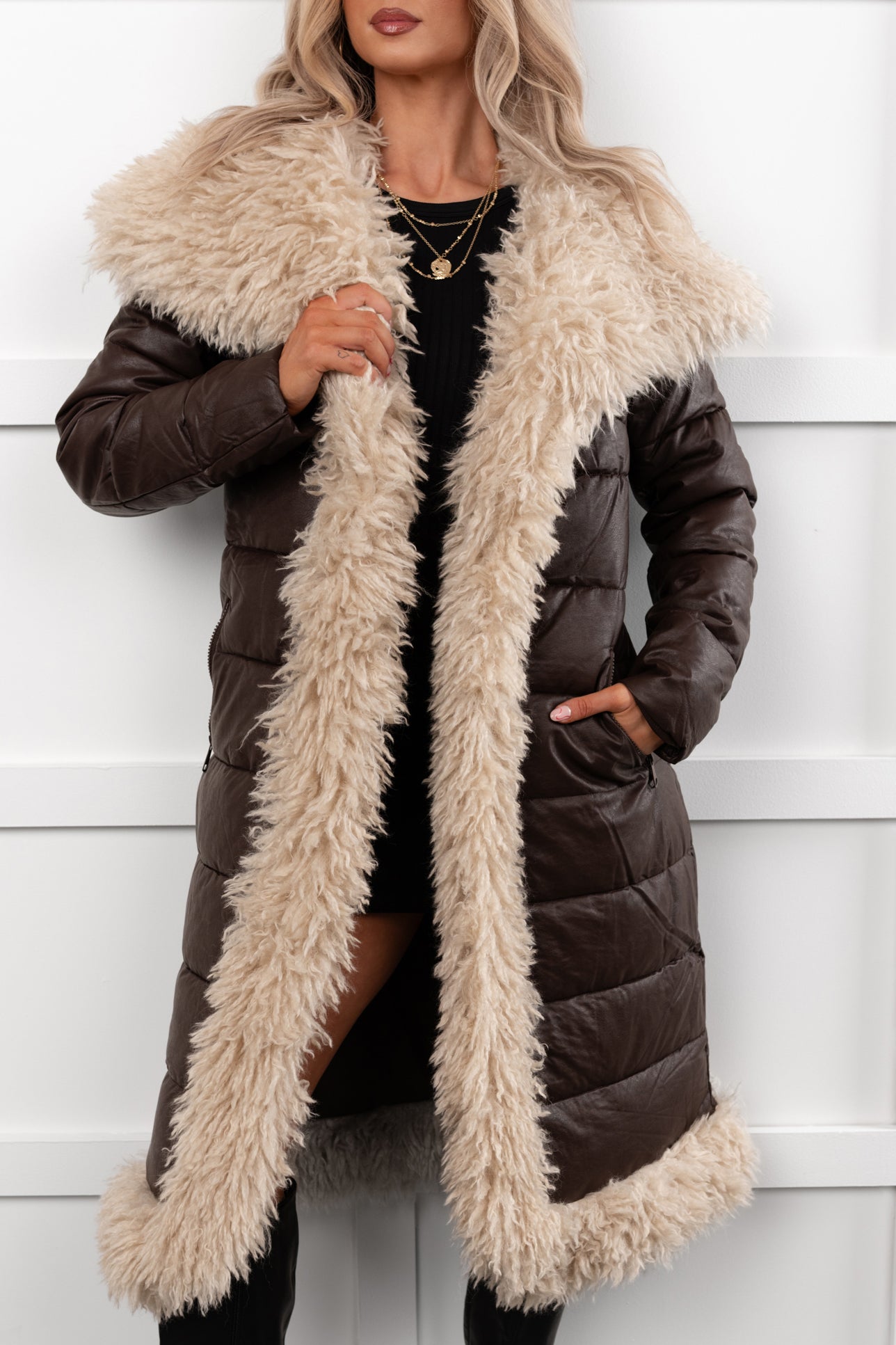 Fashioned Right Faux Fur Trim Puffer Coat (Coffee) - NanaMacs