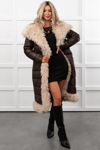 Fashioned Right Faux Fur Trim Puffer Coat (Coffee) - NanaMacs