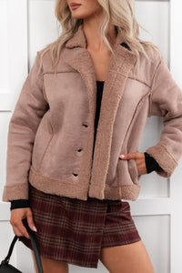 Keep Me Close Faux Suede Sherpa Lined Jacket (Dark Mauve) - NanaMacs
