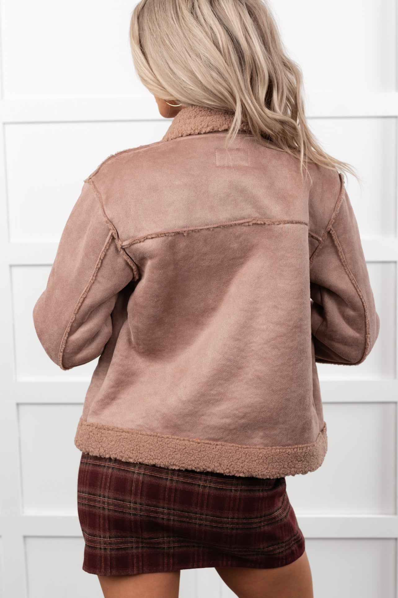 Keep Me Close Faux Suede Sherpa Lined Jacket (Dark Mauve) - NanaMacs