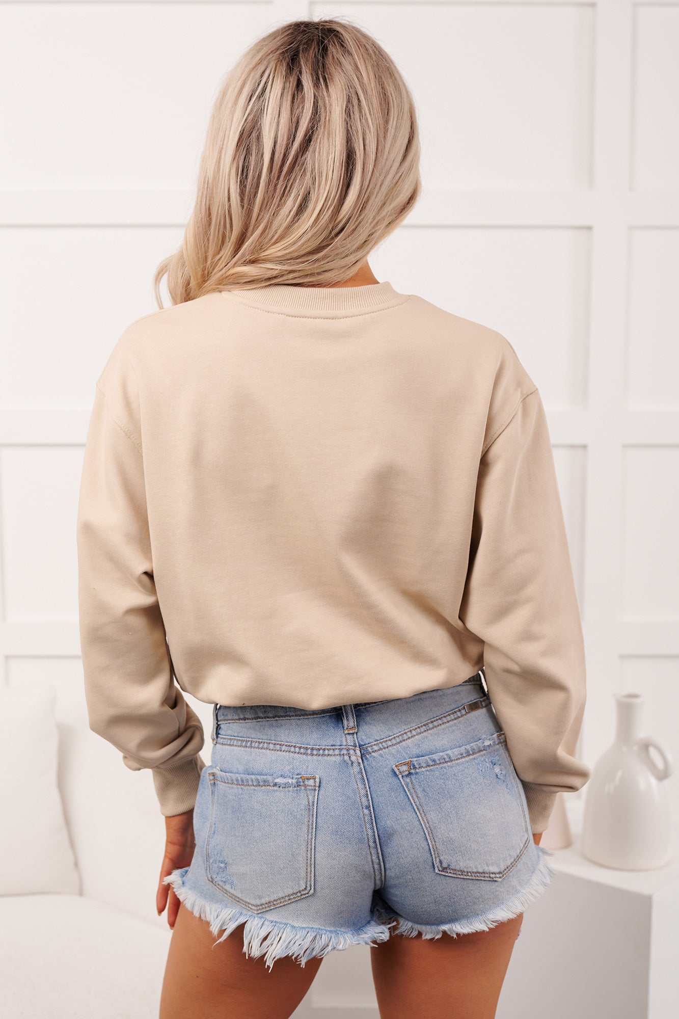 Cafe Stroll Bubble Hem Sweatshirt (Taupe)