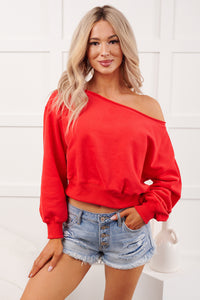 Soft Sunday Off The Shoulder Sweatshirt (Red)
