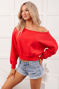Soft Sunday Off The Shoulder Sweatshirt (Red)