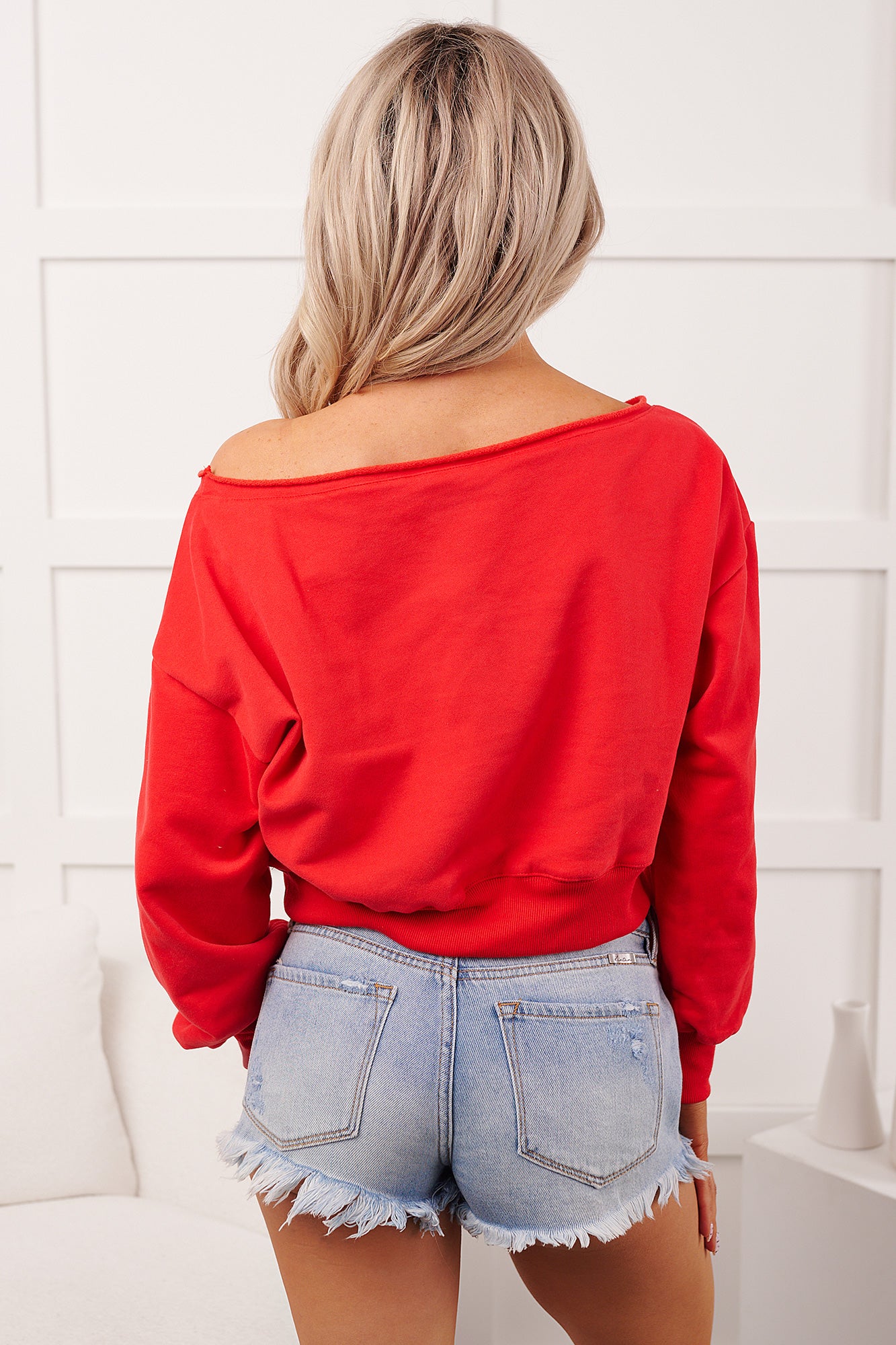 Soft Sunday Off The Shoulder Sweatshirt (Red)