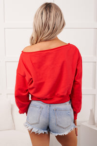 Soft Sunday Off The Shoulder Sweatshirt (Red)