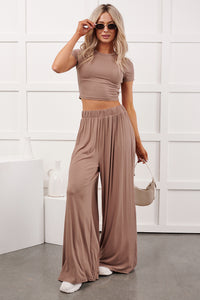 Always True Crop Top Wide Leg Pants Set (Dark Taupe) - NanaMacs