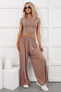 Always True Crop Top Wide Leg Pants Set (Dark Taupe) - NanaMacs