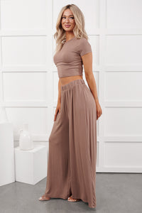 Always True Crop Top Wide Leg Pants Set (Dark Taupe) - NanaMacs