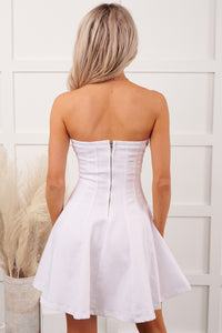 Weekend Worn Strapless Mini Denim Dress (White) - NanaMacs