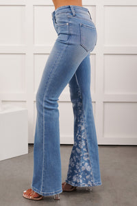Kyson Mid Rise Floral Flare Kancan Jeans (Medium)