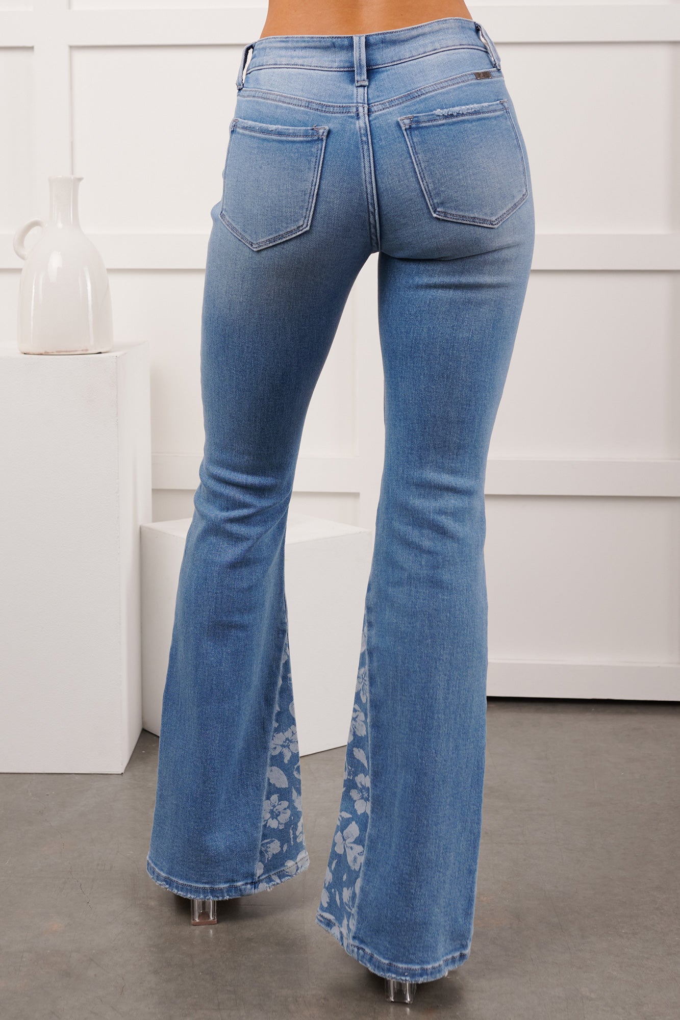 Kyson Mid Rise Floral Flare Kancan Jeans (Medium)