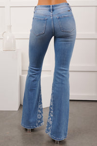Kyson Mid Rise Floral Flare Kancan Jeans (Medium)