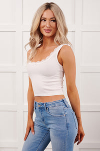 Simply Adored Lace Trim Bow Detail Tank Top (White)