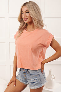 Call Me A Baddie Acid Wash Oversized Crop Tee (Coral) - NanaMacs