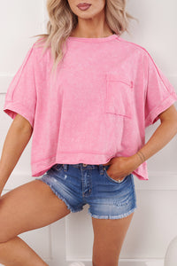 Kendrick Acid Wash Crop Top (Pink) - NanaMacs