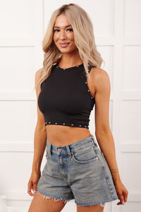In The Zone Studded Ribbed Crop Top (Black) - NanaMacs
