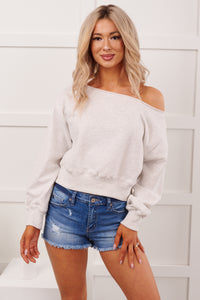 Soft Sunday Off The Shoulder Sweatshirt (White Melange)