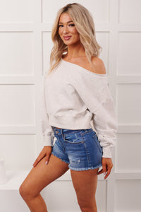 Soft Sunday Off The Shoulder Sweatshirt (White Melange)