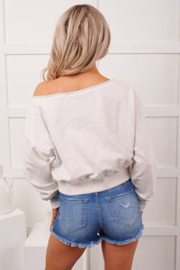 Soft Sunday Off The Shoulder Sweatshirt (White Melange)