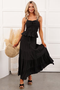 Dancing With Gravity Smocked Peplum Tank Top (Black) - NanaMacs