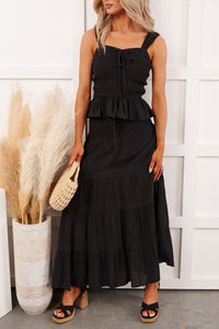 Free Falling Tiered Maxi Skirt (Black) - NanaMacs