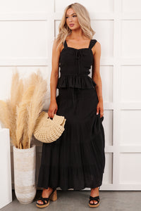 Free Falling Tiered Maxi Skirt (Black) - NanaMacs