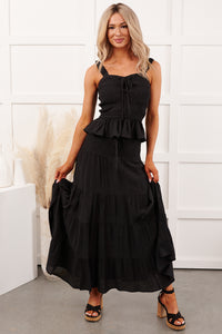 Free Falling Tiered Maxi Skirt (Black) - NanaMacs
