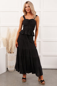 Dancing With Gravity Smocked Peplum Tank Top (Black) - NanaMacs