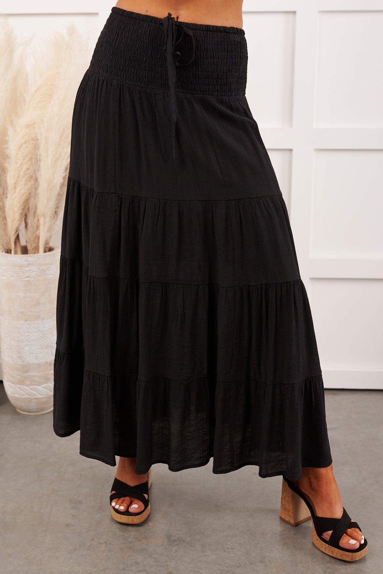 Free Falling Tiered Maxi Skirt (Black) - NanaMacs