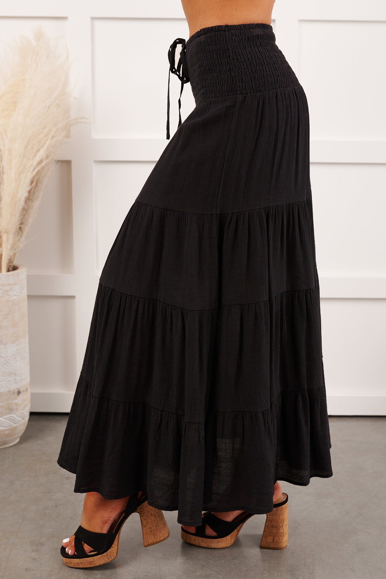 Free Falling Tiered Maxi Skirt (Black) - NanaMacs