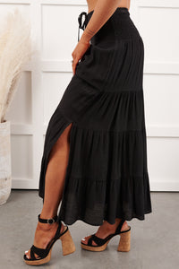 Free Falling Tiered Maxi Skirt (Black) - NanaMacs