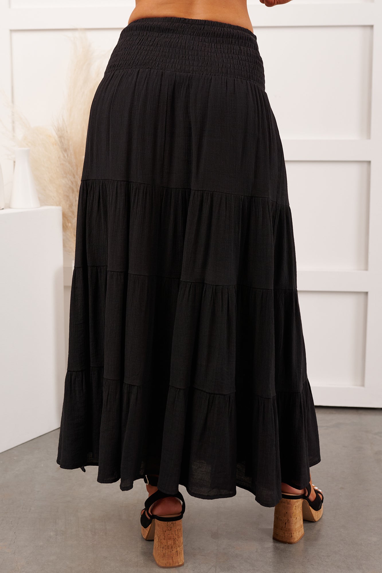 Free Falling Tiered Maxi Skirt (Black) - NanaMacs