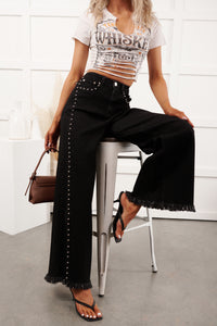 Galvan Wide Leg Studded Camellia Jeans (Black Wash) - NanaMacs