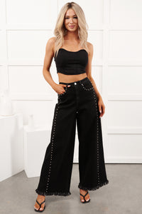 Galvan Wide Leg Studded Camellia Jeans (Black Wash) - NanaMacs