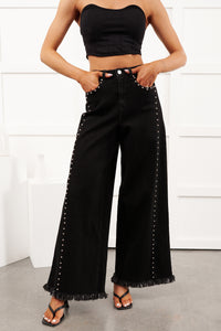 Galvan Wide Leg Studded Camellia Jeans (Black Wash) - NanaMacs