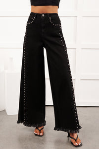 Galvan Wide Leg Studded Camellia Jeans (Black Wash) - NanaMacs