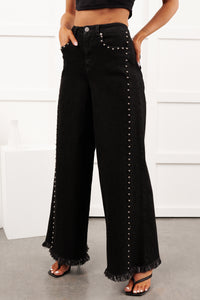 Galvan Wide Leg Studded Camellia Jeans (Black Wash) - NanaMacs