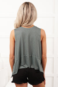Lazy Mornings Side Slit Sleeveless Top (Ash Jade)