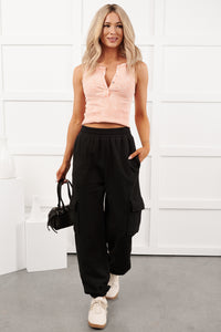 Chill Intentions Ribbed Washed Zenana Henley Tank (Coral) - NanaMacs